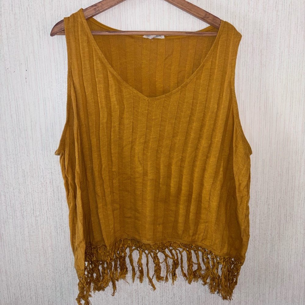 Mustard yellow Fringe Hem Sleeveless Top